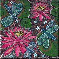 Thumbnail for 'Double Pink Lotus with Lilly Pads & Dragonflies' Original Painting by Mirree Contemporary Dreamtime Animal Dreaming