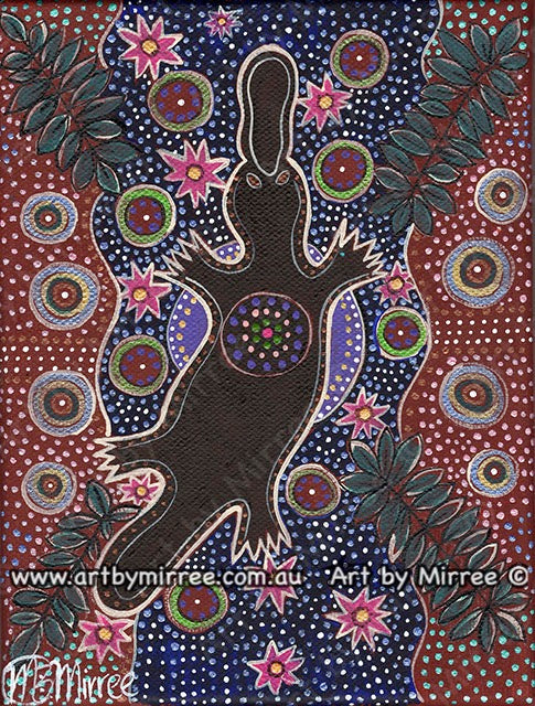 'Platypus Dreaming with Purple Moon and Pink Lotus flowers' Original Painting by Mirree Contemporary Dreamtime Animal Dreaming