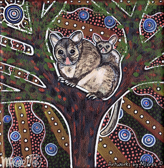 'Possum & Baby' Original Painting by Mirree Contemporary Dreamtime Animal Dreaming