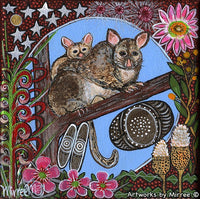 Thumbnail for POSSUM & BABY WITH FLOWER MEDICINE Framed Canvas Print by Mirree Contemporary Aboriginal Art