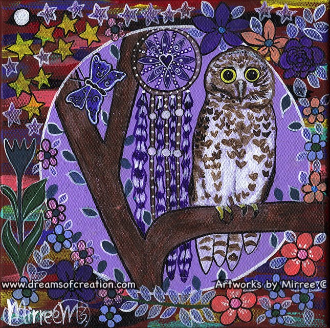 Powerful Owl Dreaming Contemporary Aboriginal Art Original Painting by Mirree