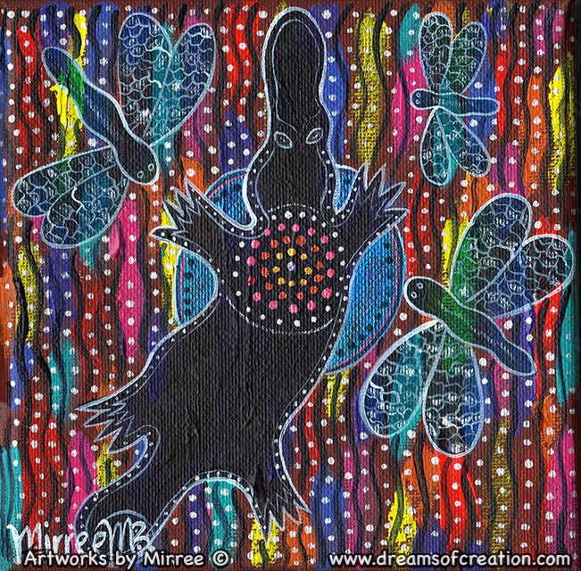 'Platypus Rainbow Dreaming with Dragonfly' Original Painting by Mirree Contemporary Dreamtime Animal Dreaming