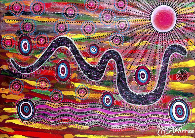 Rainbow Serpent Aboriginal Art Animal Dreaming A6 Gift Card Single by Mirree