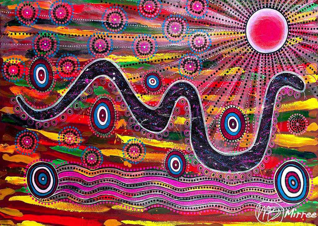 Rainbow Serpent Aboriginal Art A6 STORY PostCard Single by Mirree