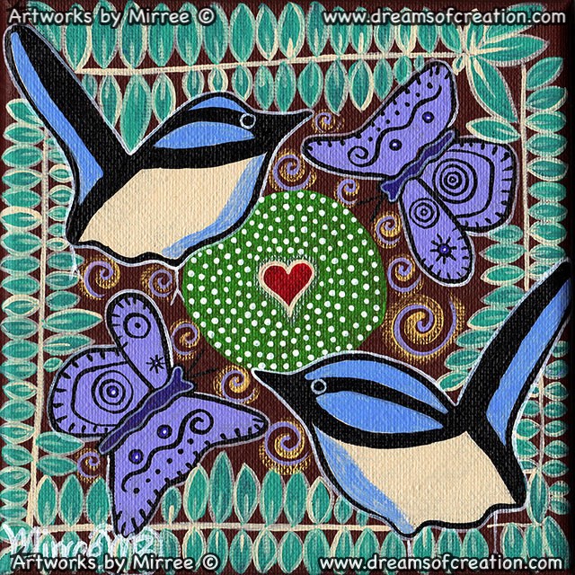 'Sacred Water Site with Blue Wren & Butterfly' Original Painting by Mirree Contemporary Dreamtime Animal Dreaming