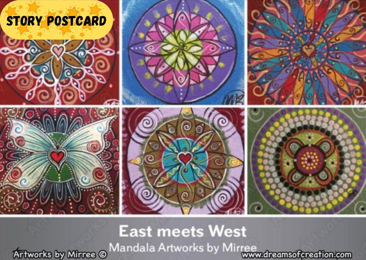 'East Meets West Mandala Art' Aboriginal Art A6 Story PostCard Single by Mirree