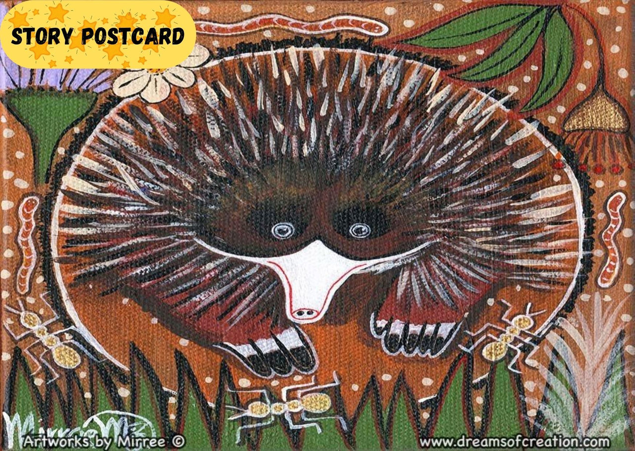 'Short-Nosed Echidna Aboriginal Art A6 Story PostCard Single by Mirree