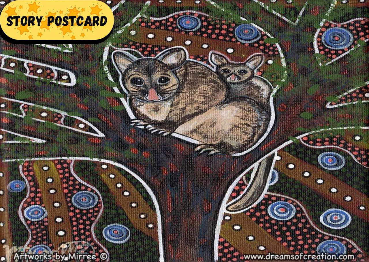 Possum and Baby Aboriginal Art A6 Story PostCard Single by Mirree