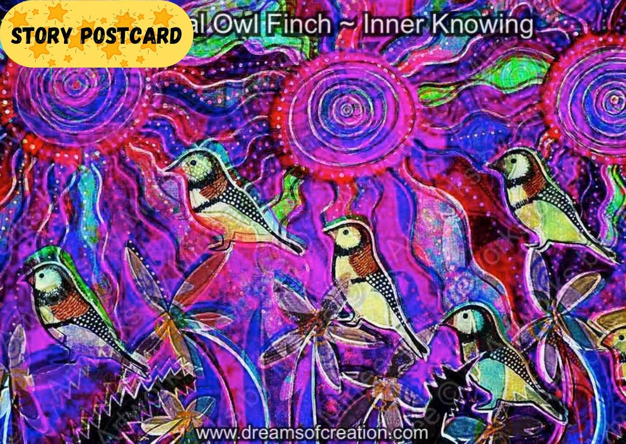 Ancestral Owl Finch Aboriginal Art A6 Story PostCard Single by Mirree
