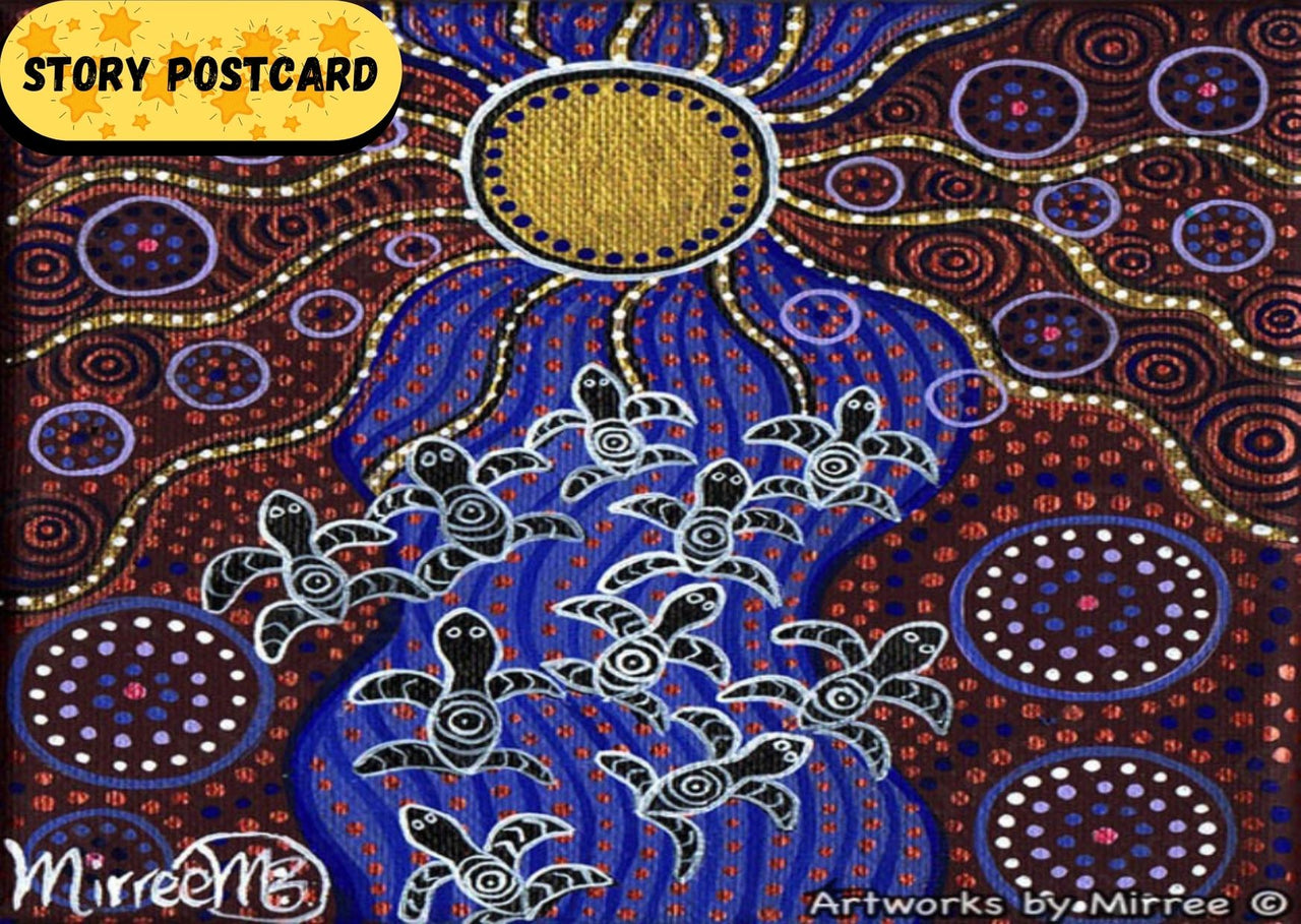 'Freshwater Baby Turtles' Aboriginal Art A6 Story PostCard Single by Mirree
