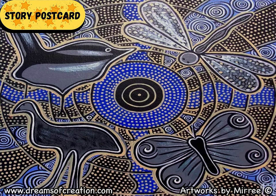 'Ancestral Sky' Aboriginal Art A6 Story PostCard Single by Mirree