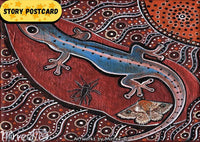 Thumbnail for 'Native House Gecko with Southern Old Lady Moth & Cricket' Aboriginal Art A6 Story PostCard Single by Mirree