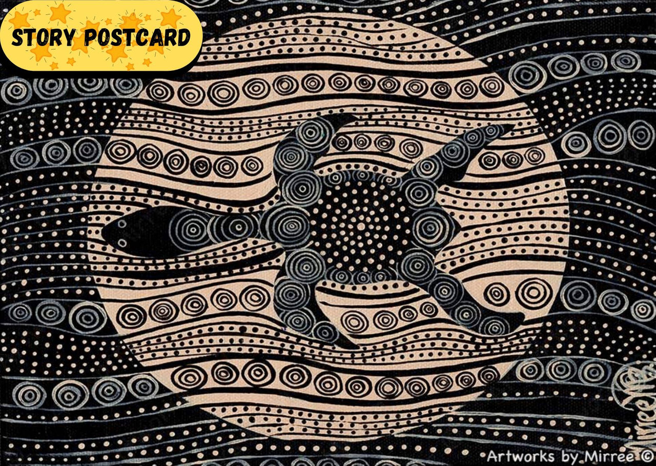 'Dreamtime Turtle' Aboriginal Art A6 Story PostCard Single by Mirree