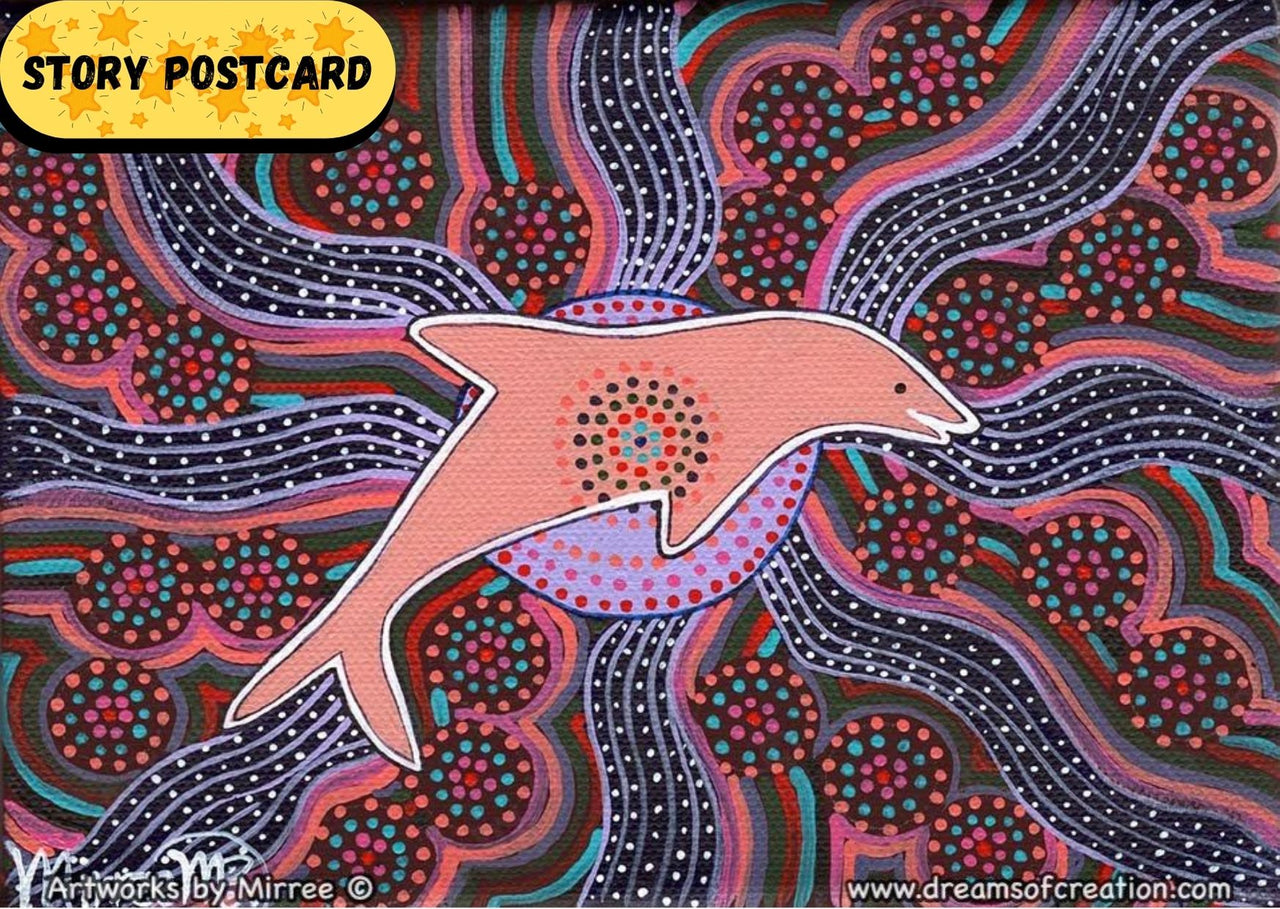 Dolphin Aboriginal Art Animal Dreaming A6 Story Postcard Single by Mirree