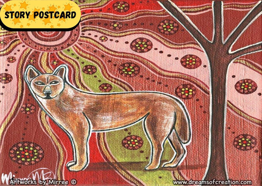 'Day Time Dingo' Aboriginal Art A6 Story PostCard Single by Mirree