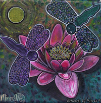Thumbnail for PINK LOTUS WITH DRAGONFLY & SETTING SUN Framed Canvas Print by Mirree Contemporary Aboriginal Art