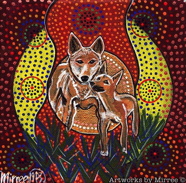 DINGO & BABY Framed Canvas Print by Mirree Contemporary Aboriginal Art