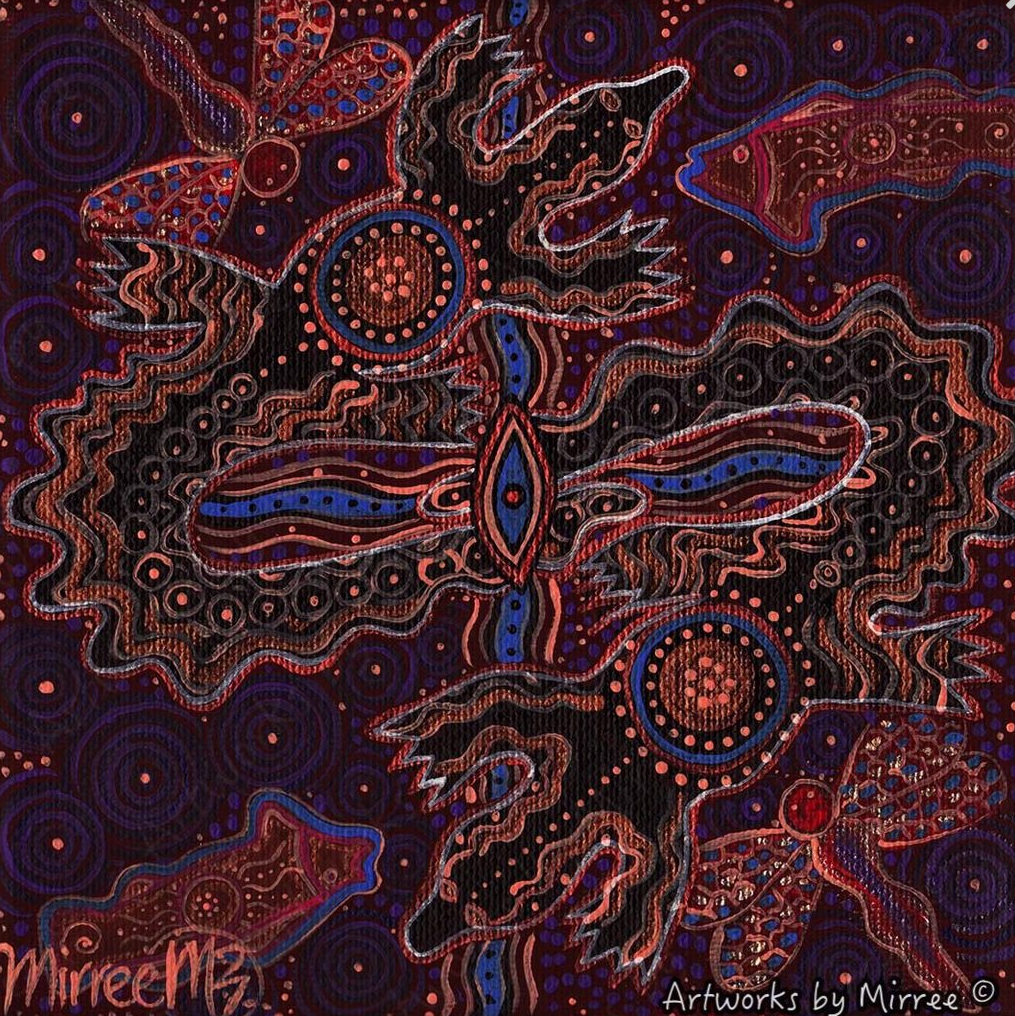 CROCODILE DREAMING WITH EYE OF THE UNIVERSE Framed Canvas Print by Mirree Contemporary Aboriginal Art