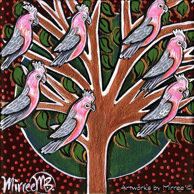Australian Pink Galahs in Tree Life Changing Series Framed Canvas Print by Mirree Contemporary Aboriginal Art