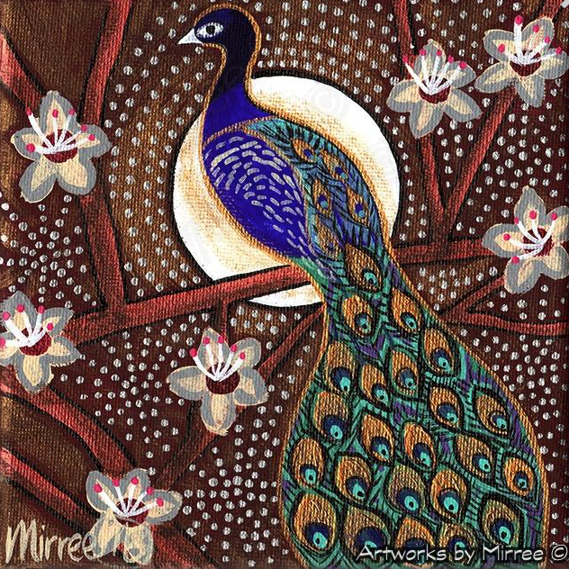 PEACOCK SPIRITUAL CONTENTMENT Framed Canvas Print by Mirree Contemporary Aboriginal Art