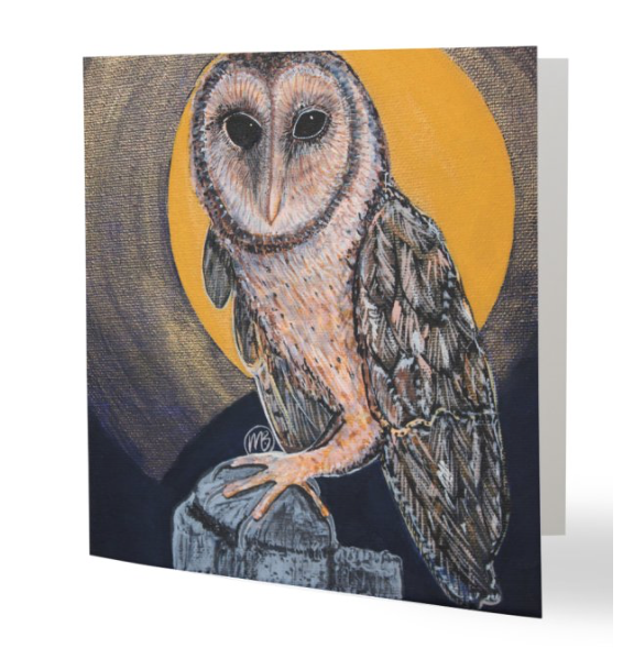 Original Luxury Tasmanian Barn Night Owl Aboriginal Art Animal Dreaming Greeting Card Single by Mirree