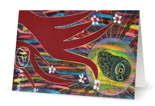 Pack of 10 Day Owl Aboriginal Art Animal Dreaming A6 Gift Cards by Mirree