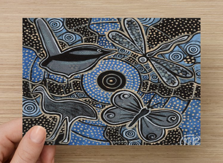 Ancestral Sky Universal Spirit Dreaming Aboriginal Art A6 PostCard Single by Mirree
