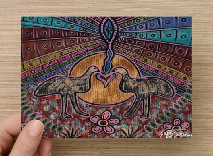 Emu Medicine Universal Spirit Dreaming Aboriginal Art A6 PostCard Single by Mirree