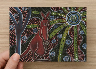 Kangaroo and Baby Universal Spirit Dreaming Aboriginal Art A6 PostCard Single by Mirree