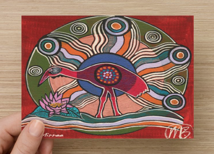 Inner Beauty Brolga Universal Spirit Dreaming Aboriginal Art A6 PostCard Single by Mirree