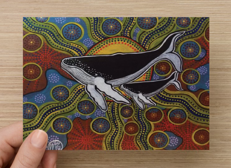 Whale & Baby Universal Spirit Dreaming Aboriginal Art A6 PostCard Single by Mirree