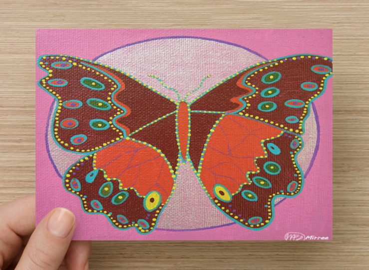 Emotional Release Butterfly Universal Spirit Dreaming Aboriginal Art A6 PostCard Single by Mirree