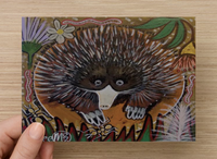 Thumbnail for Short-Nosed Echidna Universal Spirit Dreaming Aboriginal Art A6 PostCard Single by Mirree