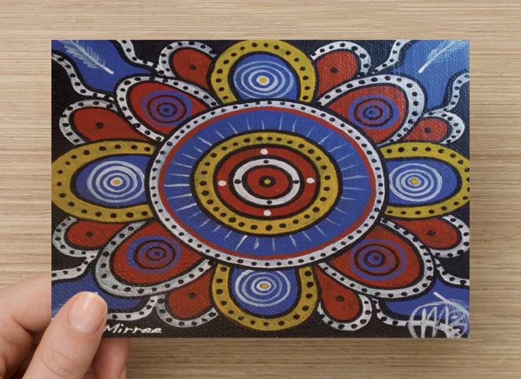 Ceremonial Ground Universal Spirit Dreaming Aboriginal Art A6 PostCard Single by Mirree