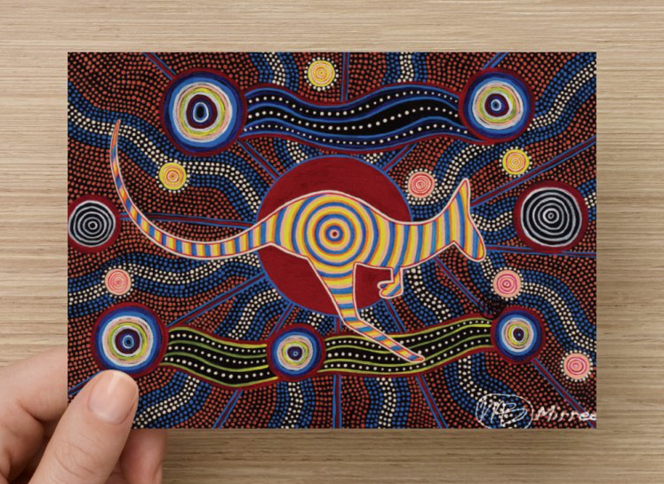 Red Kangaroo Universal Spirit Dreaming Aboriginal Art A6 PostCard Single by Mirree