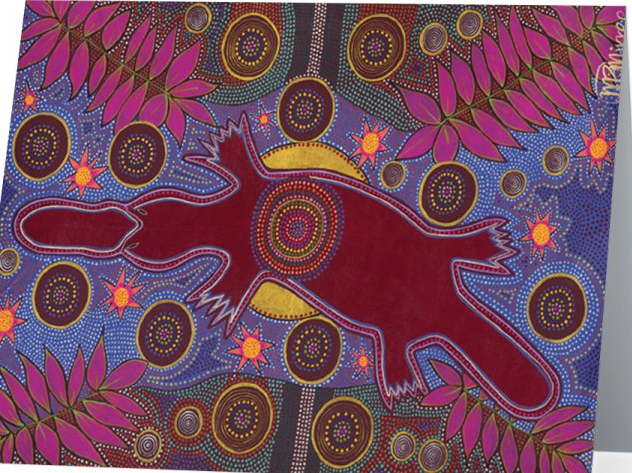 Original Luxury Platypus Dreaming Aboriginal Art Animal Dreaming Greeting Card Single by Mirree