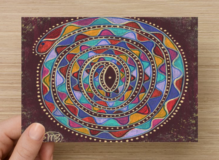 Resting Place of Rainbow Serpent Universal Spirit Dreaming Aboriginal Art A6 PostCard Single by Mirree