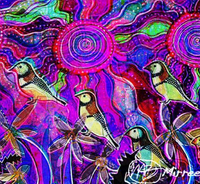 Thumbnail for Ancestral Owl Finches Square Painting Girlcee Print by Mirree Contemporary Aboriginal Art