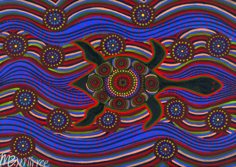 Snake Head Turtle Aboriginal Art Animal Dreaming A6 Gift Card Single by Mirree