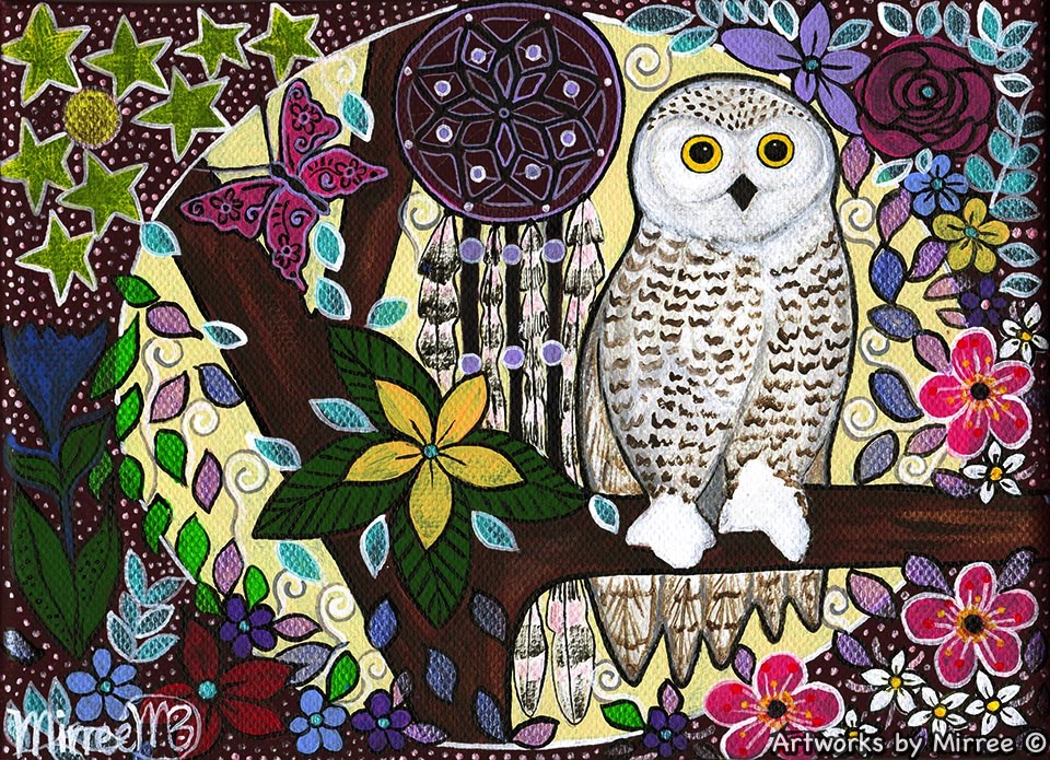 Snowy Owl Dreaming Contempoary Aboriginal Art Original Painting by Mirree