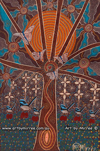 Thumbnail for Dreamtime Superb Wren High Vibrations Contemporary Aboriginal Art Print by Mirree