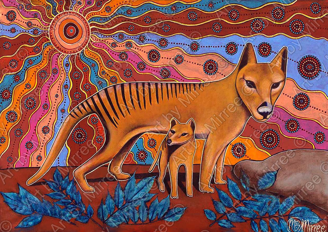 Thylacine/Tasmanian Tiger Spirit Dreaming Giclee Aboriginal Art Print by Mirree