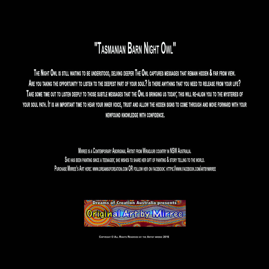 Original Luxury Tasmanian Barn Night Owl Aboriginal Art Animal Dreaming Greeting Card Single by Mirree