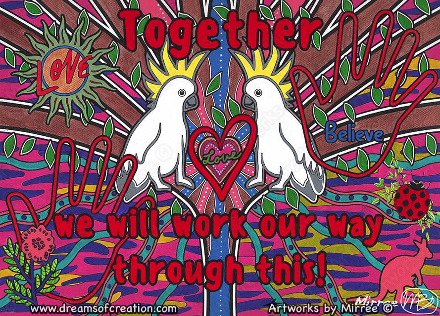 'Together we can work our way through this with White Cockatoo' Canvas Print by Mirree Contemporary Aboriginal Art