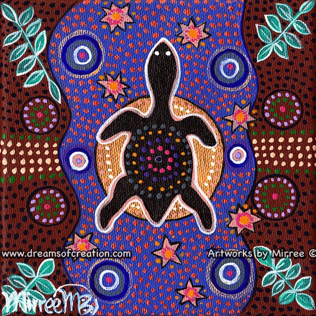 TURTLE WITH LEAVES Framed Canvas Print by Mirree Contemporary Aboriginal Art