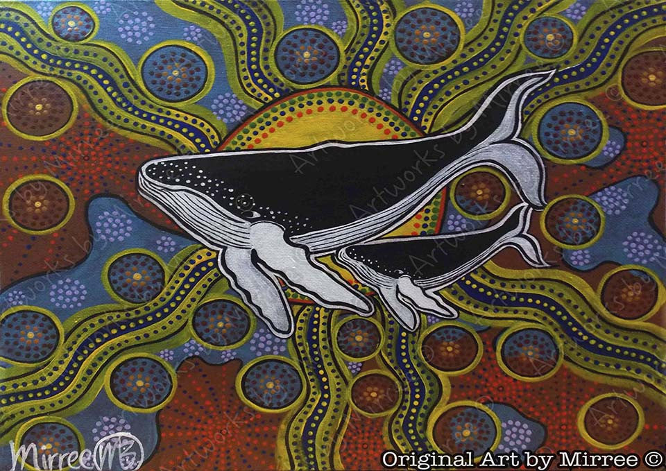 Whale and Baby Dreaming Painting A3 Girlcee Print by Mirree Contemporary Aboriginal Art