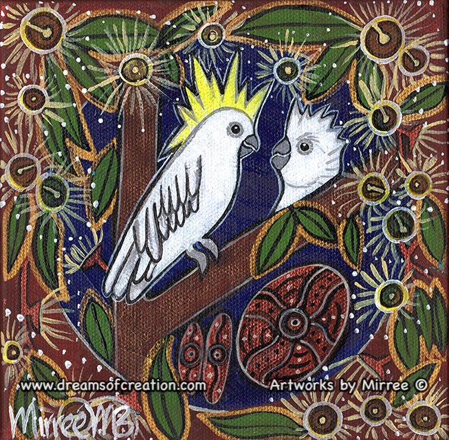 White Cockatoo and baby Framed Canvas Print by Mirree Contemporary Aboriginal Art