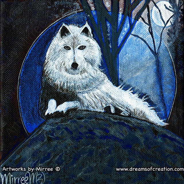 White Wolf Dreaming Framed Canvas Print by Mirree Contemporary Aboriginal Art