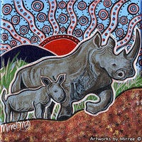 Thumbnail for 'White Rhino and Baby Dreaming' Original Painting by Mirree Contemporary International Dreamtime Animal Collection