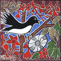 Thumbnail for Willie WagTail Dreaming with Coolamon Small Contemporary Aboriginal Art Original Painting by Mirree
